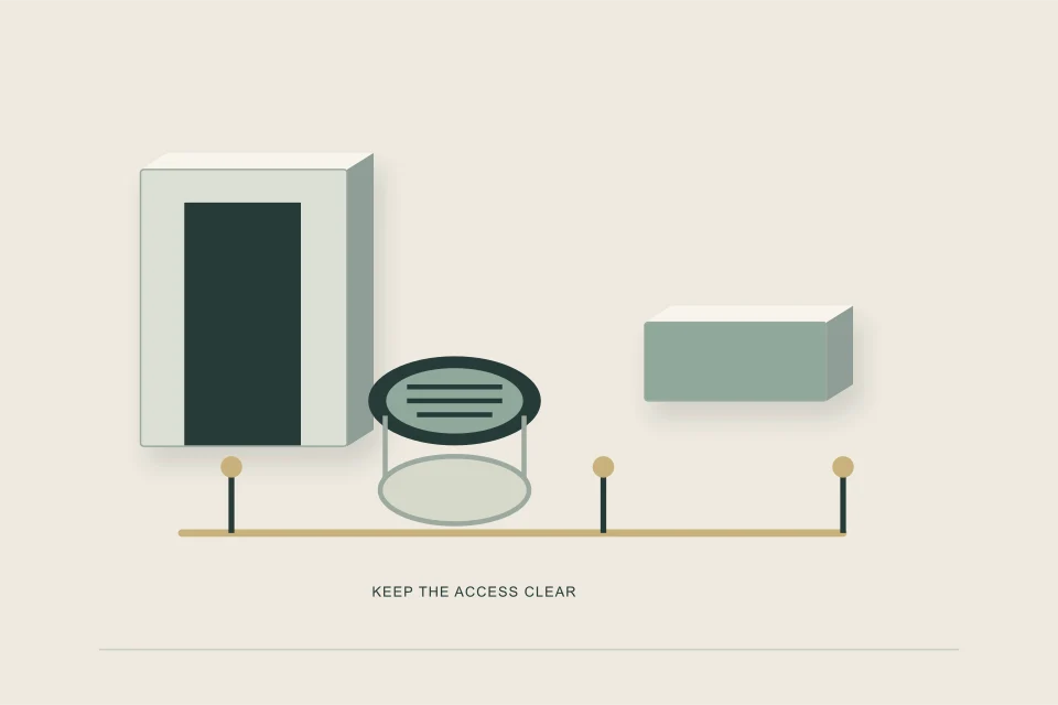 Conceptual illustration of accessible inspection hatch service corridor and reserved equipment space