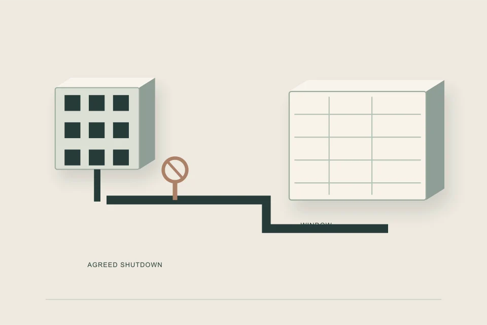 Conceptual illustration of building shutdown schedule isolation marker and planned route arrangement
